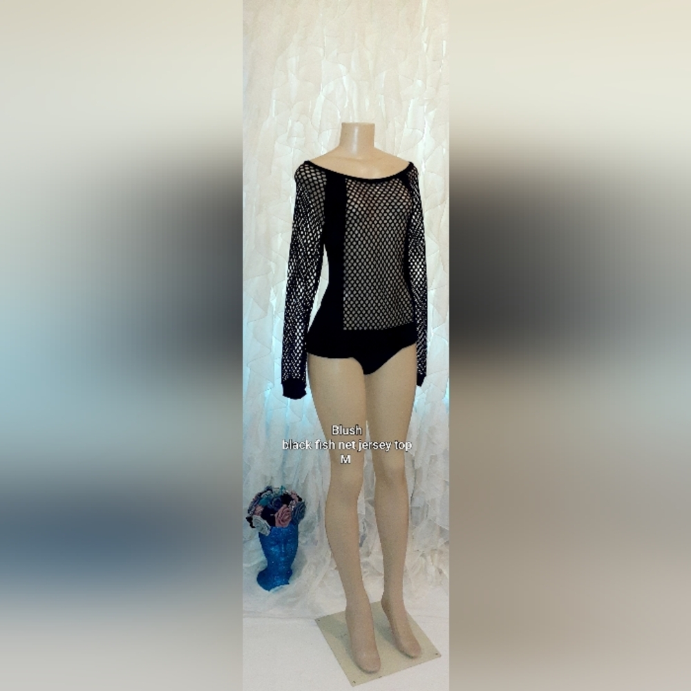 Blush Black Fishnet Jersey Style Top M